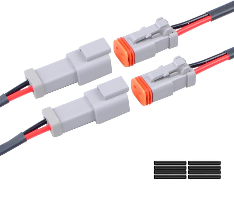 Exqutoo 2Pack 2Pin Waterproof DT Connector Male and Female Wire Connectors with 16AWG 105 600V Wires and Heat Shrink Tubes Applicable for Automotive Electrical Connections - Image 3