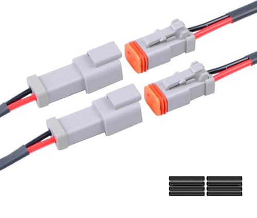 Exqutoo 2Pack 2Pin Waterproof DT Connector Male and Female Wire Connectors with 16AWG 105 600V Wires and Heat Shrink Tubes Applicable for Automotive Electrical Connections - Image 1
