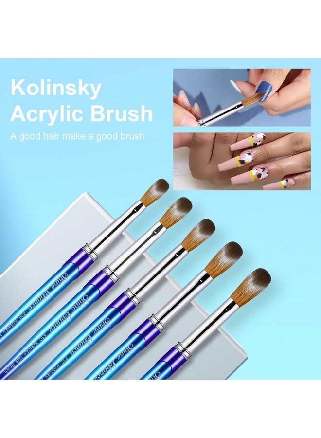 Shine Chance Acrylic Nail Brush Size 12, 100% Pure Kolinsky 3D Art Nail Brush With Gradient Blue Handle, Art Design Powder Nail Brush Pen For Nails Extension & Carving, Acrylic Application Tools - Image 3