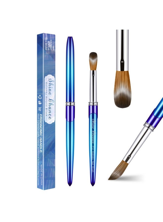 Shine Chance Acrylic Nail Brush Size 12, 100% Pure Kolinsky 3D Art Nail Brush With Gradient Blue Handle, Art Design Powder Nail Brush Pen For Nails Extension & Carving, Acrylic Application Tools - Image 1