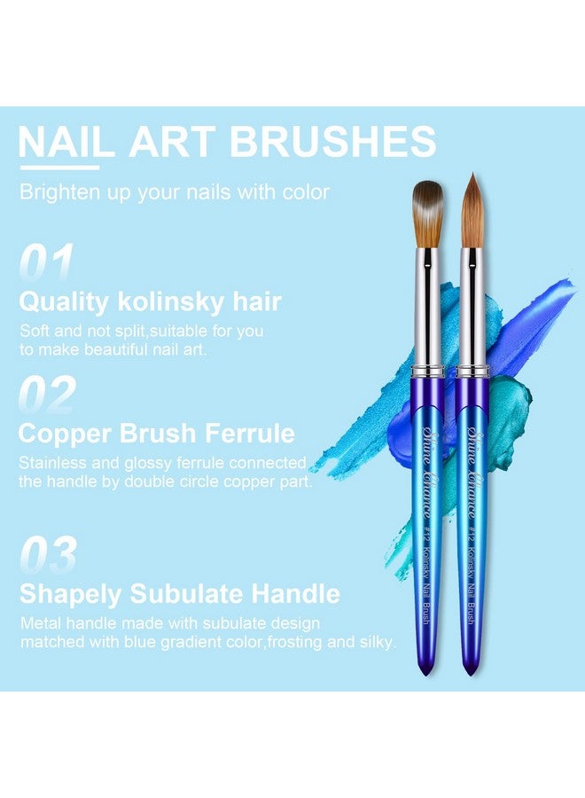 Shine Chance Acrylic Nail Brush Size 12, 100% Pure Kolinsky 3D Art Nail Brush With Gradient Blue Handle, Art Design Powder Nail Brush Pen For Nails Extension & Carving, Acrylic Application Tools - Image 2
