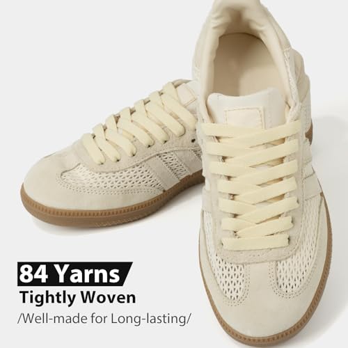 Puzeam 2 Pair Upgrade Tight Weave Flat Shoe Laces for Sneakers 28 Colors 5/16" Wide Replacement Shoelaces for Adults and Kids (Beige, 180 cm) - Image 2