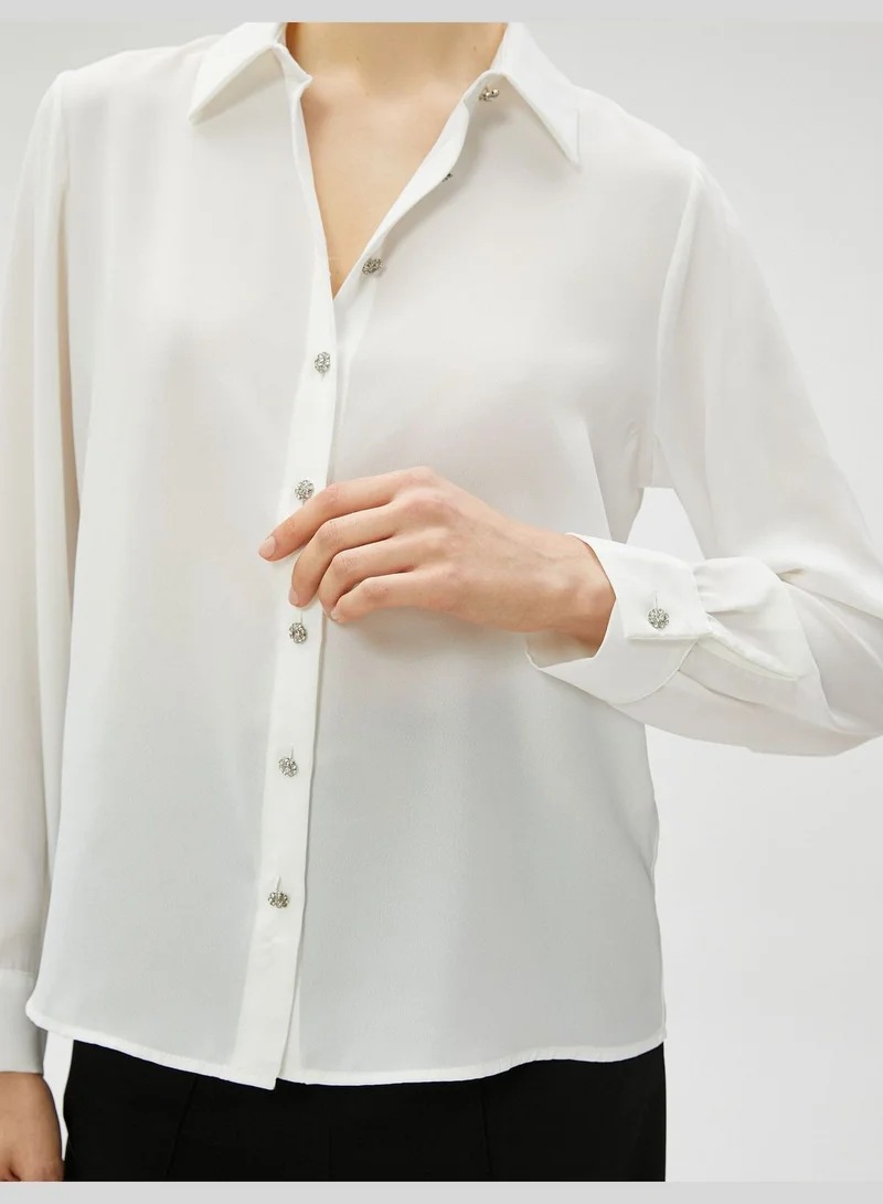 KOTON Jeweled Button Shirt Long Sleeve