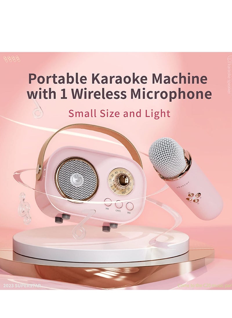Generic Mini Karaoke Machine with Wireless Microphone Set, Portable Bluetooth Karaoke Speaker, Retro Handheld Style Bluetooth Speaker for Kids and Adults for Family Party Singing Party Birthday (Pink)  - Image 5