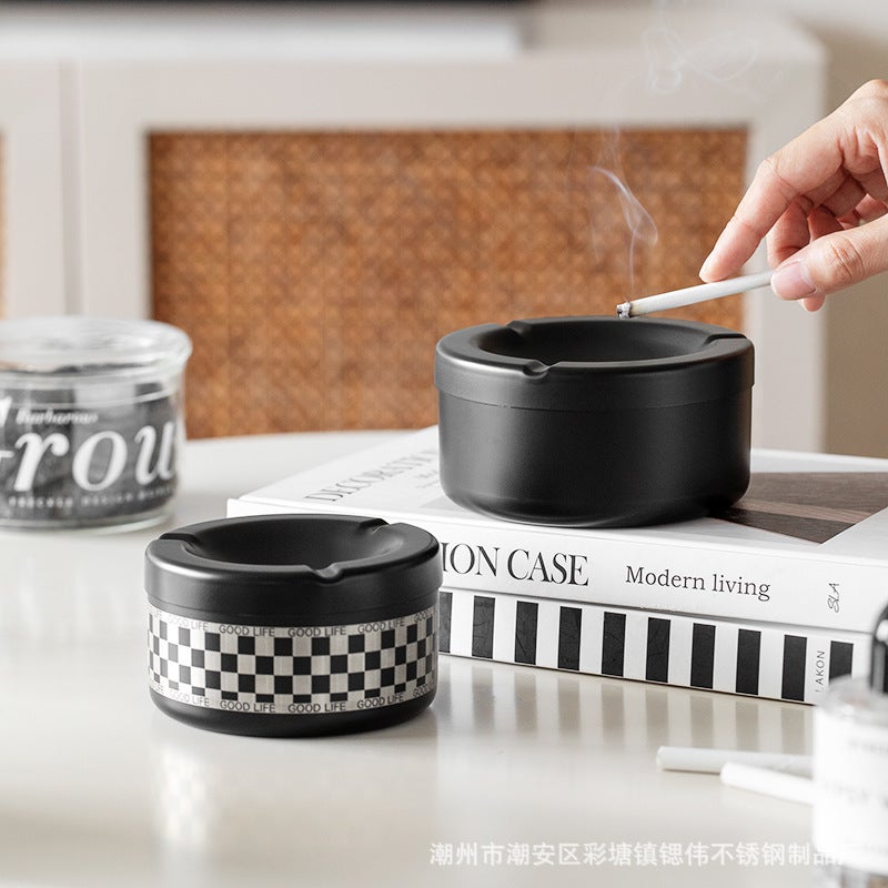 Siwei European Style Thickeneded Stainless Steel Ashtray With Cover Creative Retro Style Home Commercial Can Be Logo - Image 5