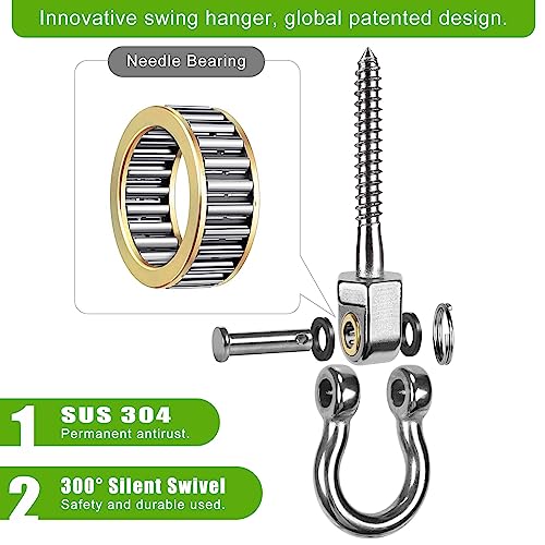 BeneLabel Heavy Duty Swing Hangers with Bearings Set of 6 Stainless Steel 304 Screw Brackets for Hanging Chairs Swings Hammocks Punching Bag Indoor Outdoor Use 1500LB Capacity - Image 5