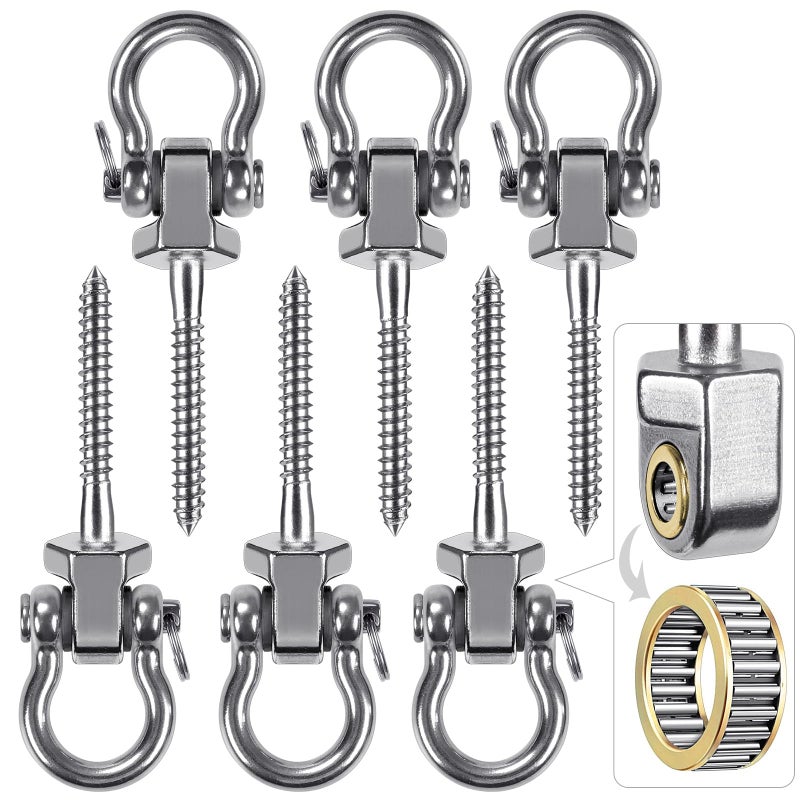 BeneLabel Heavy Duty Swing Hangers with Bearings Set of 6 Stainless Steel 304 Screw Brackets for Hanging Chairs Swings Hammocks Punching Bag Indoor Outdoor Use 1500LB Capacity - Image 2
