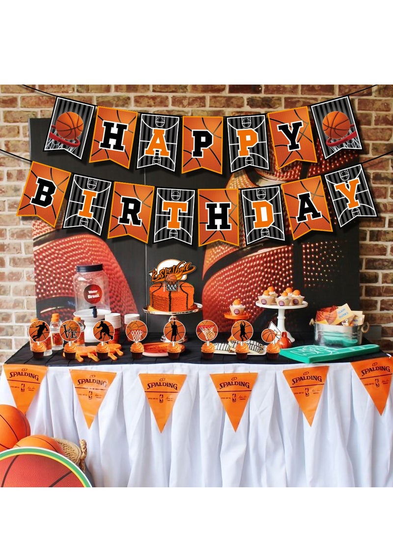 مجموعة ديكورات حفلة كرة السلة 49 قطعة - تتضمن أعلام، أغطية كيك، بالونات ولوازم لحفلات أعياد ميلاد الأولاد - Image 5