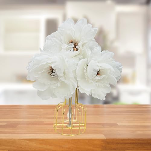 CURATED CART 3-Piece White Peony Artificial Silk Big Flower Bouquet - Perfect for Wedding & Party Decor, Cake & Anniversary Centerpiece, Home & Office Decoration, Indoor Floral Arrangements - Image 1