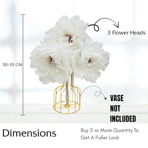 CURATED CART 3-Piece White Peony Artificial Silk Big Flower Bouquet - Perfect for Wedding & Party Decor, Cake & Anniversary Centerpiece, Home & Office Decoration, Indoor Floral Arrangements - Image 3