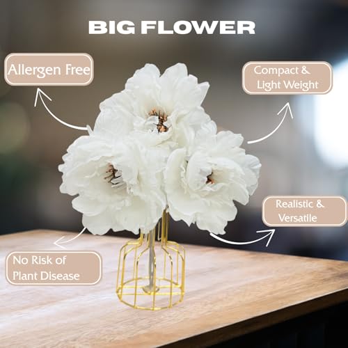 CURATED CART 3-Piece White Peony Artificial Silk Big Flower Bouquet - Perfect for Wedding & Party Decor, Cake & Anniversary Centerpiece, Home & Office Decoration, Indoor Floral Arrangements - Image 2