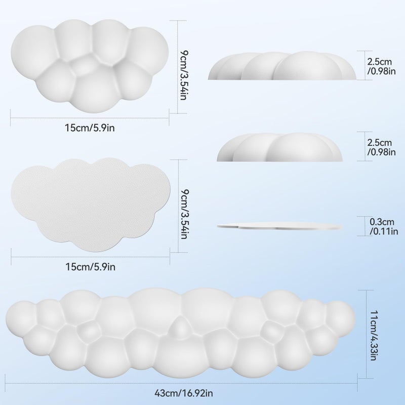 TECKNET Cloud Keyboard Wrist Rest Set, Cloud Wrist Rest with Non-Slip Base, PU Leather Wrist Pad for Keyboard with Ergonomic Memory Foam for Computer Laptop Office Gaming and Pain Relief, White - Image 2