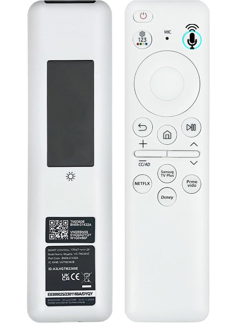 ELTRAZONE BN59-01432A TM2360E Solar Voice Remote – Compatible with Samsung Neo QLED 8K HDR, Frame & Crystal UHD Smart TVs (2023 Model) – White Eco-Friendly Remote with Solar Cell + USB-C Recharge, Bluetooth/IR, Built-in Voice Assistant, Supports BN59-01432D Replacement - Image 1
