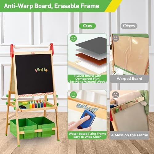 FUNLIO AntiWarping Kids Art Easel 3 Height Adjustable for Kids Aged 28 AllinOne Toddler Easel with Paper Roll Erasable Frame Standing Easel with Magnetic ChalkboardWhiteboard Green - Image 5