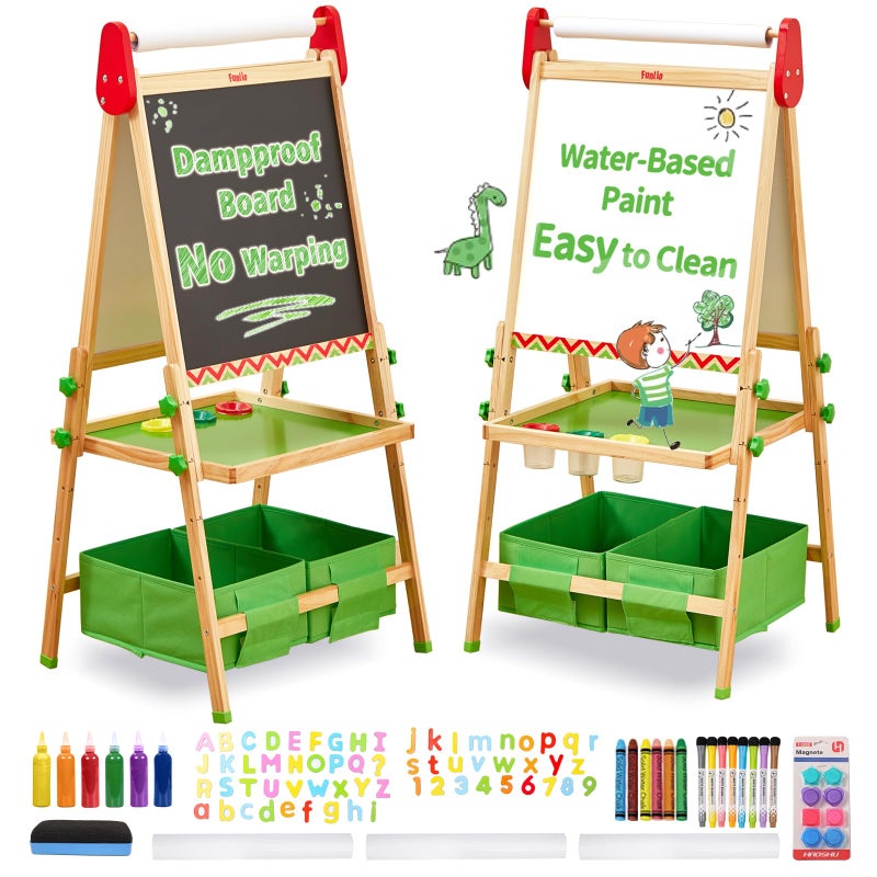 FUNLIO AntiWarping Kids Art Easel 3 Height Adjustable for Kids Aged 28 AllinOne Toddler Easel with Paper Roll Erasable Frame Standing Easel with Magnetic ChalkboardWhiteboard Green - Image 2