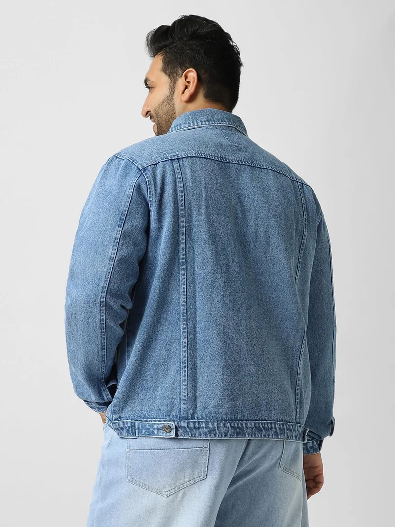 Urbano Fashion  Urbano Plus Men's Light Blue Regular Fit Washed Full Sleeve Denim Jacket  | Best Price UAE