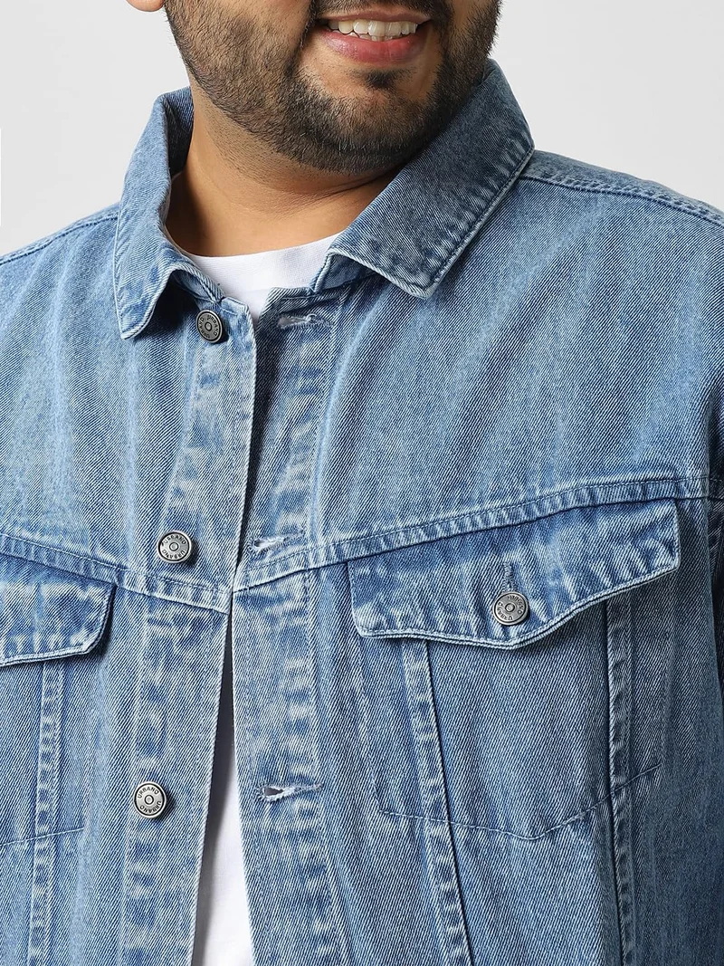 Urbano Fashion  Urbano Plus Men's Light Blue Regular Fit Washed Full Sleeve Denim Jacket  | Best Price UAE