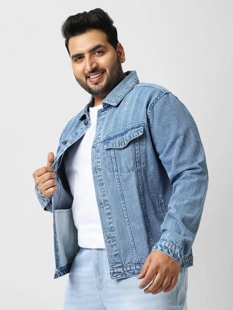Urbano Fashion  Urbano Plus Men's Light Blue Regular Fit Washed Full Sleeve Denim Jacket  | Best Price UAE