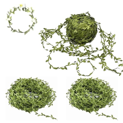 Zytiqt 2 Pack Artificial Leaves, Leaves Decoration Items, Green Vines for Decoration, 20m Long Fake Plants for Home Decor, Fake Leaves, DIY Wall Hanging, Wedding Party Crafts, Ribbon, Green Vines - Image 1
