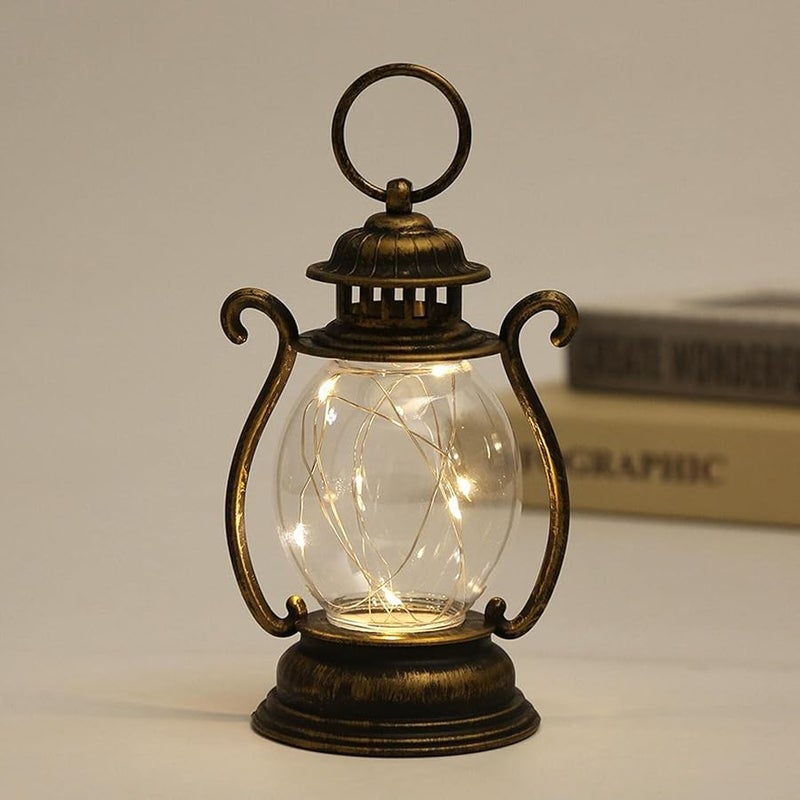Bronze Gold LED Lantern Antique Retro Battery Operated Bedside Table Outdoor Hanging Lamp - Image 3