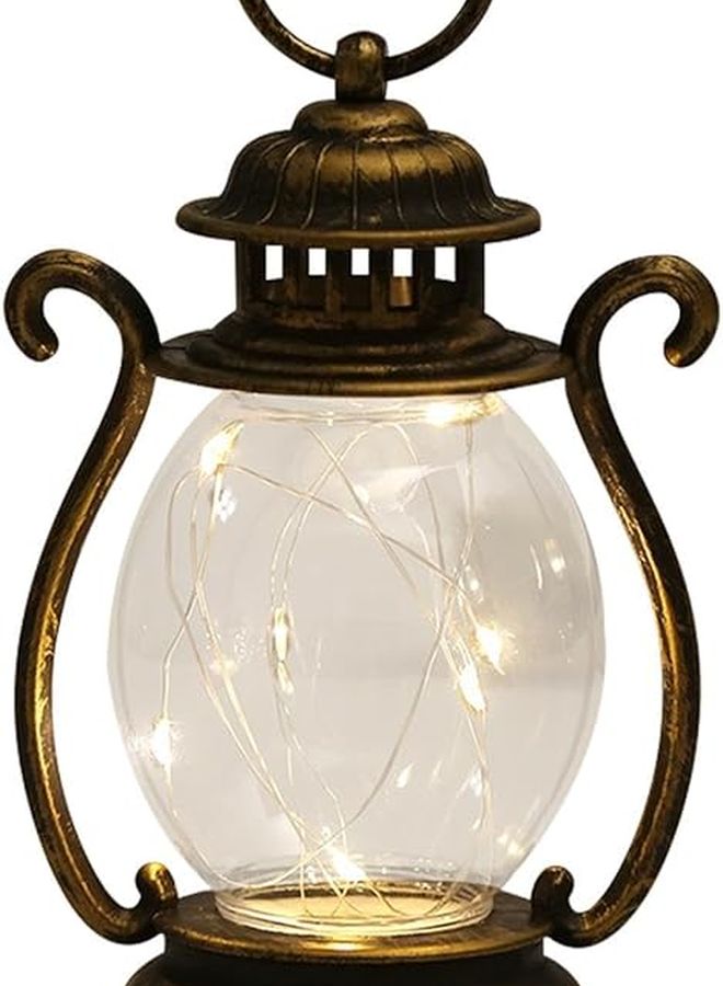Bronze Gold LED Lantern Antique Retro Battery Operated Bedside Table Outdoor Hanging Lamp - Image 1