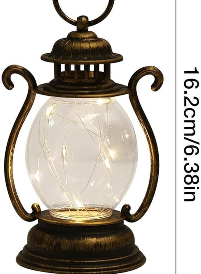 Bronze Gold LED Lantern Antique Retro Battery Operated Bedside Table Outdoor Hanging Lamp - Image 5