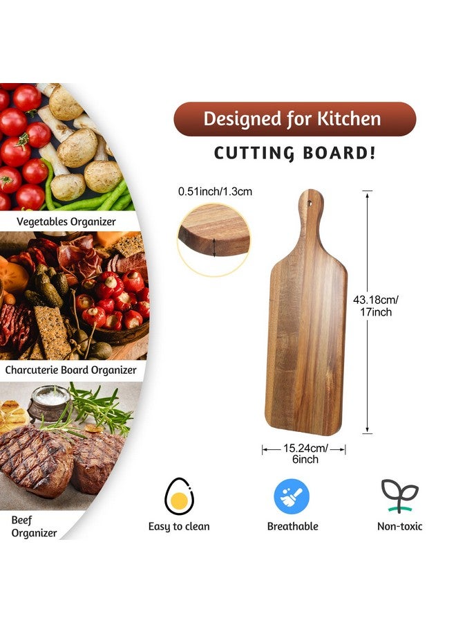 Rtteri 6 Pcs Acacia Wood Cutting Board with Handles Kitchen Thicken Chopping 17 x 6 Inch Wooden Charcuterie Serving Blank Boards Bulk for Engraving Wedding Housewarming Gift - Image 2
