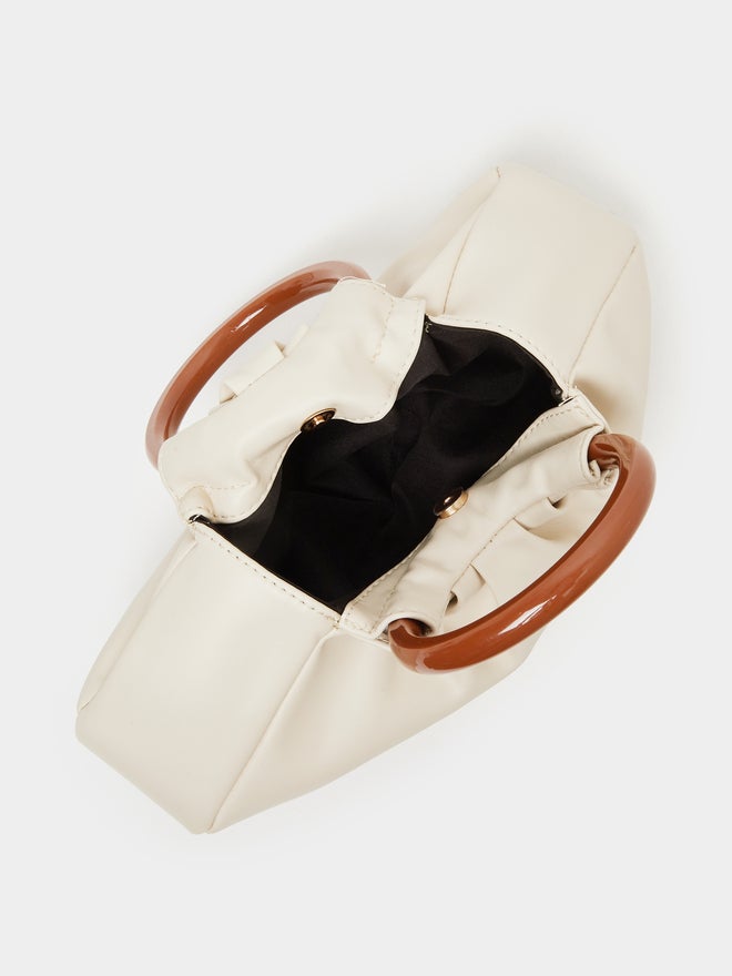 Styli Styli Pleated with Wooden Handle Handbag - Image 4