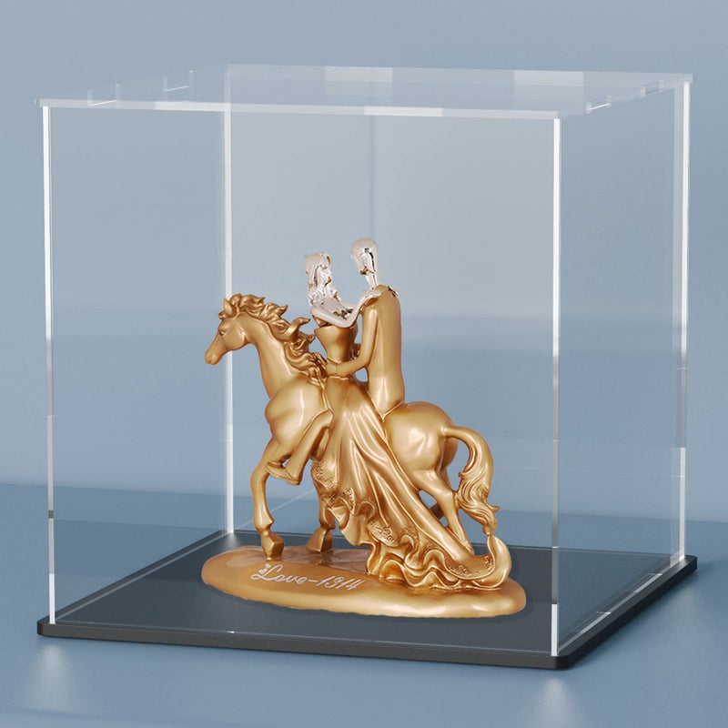 HEMYLU Acrylic Box with Matt Black Base Simple SelfAssembly Clear Acrylic Display Case 8 Inch Cube Dustproof Showcase with Lid for Collectibles Toys and Jewelry 8x8x8 inch