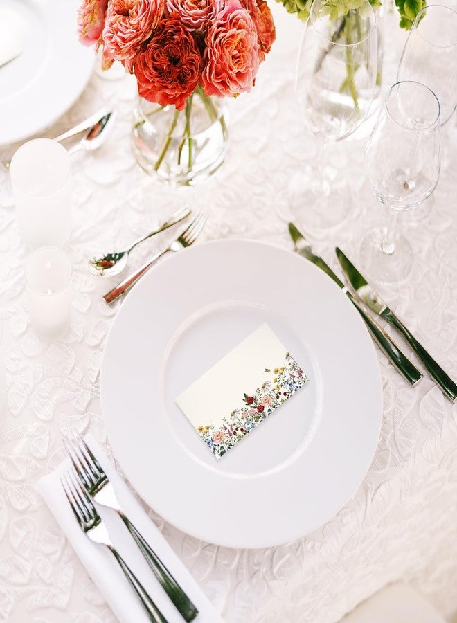 Whaline 100Pcs Floral Place Cards 2 x 3.5 Inch Vintage Wildflower Tented Cards Blank Table Name Sign for Wedding Banquet Bridal Baby Shower Birthday Party Table Setting Supplies - Image 4