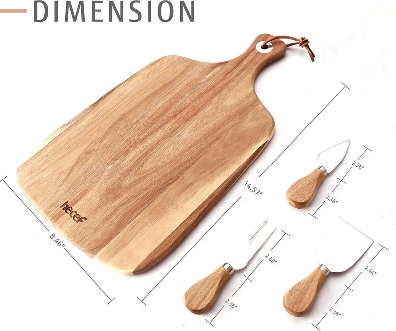 hecef Upgrade Bigger Cheese Board set of 4, a Acacia Wood Cheese Plate and 4 Pcs Knives, Charcuterie Platter Serving Tray for Appetizers - Image 4