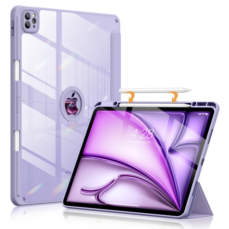 Soke for New iPad Air 13 Inch Case M3 2025M2 2024 with Pencil Holder Auto WakeSleep Camera Protection Shockproof Cover with Clear Transparent Back for Apple iPad Pro 129 Gray Purple