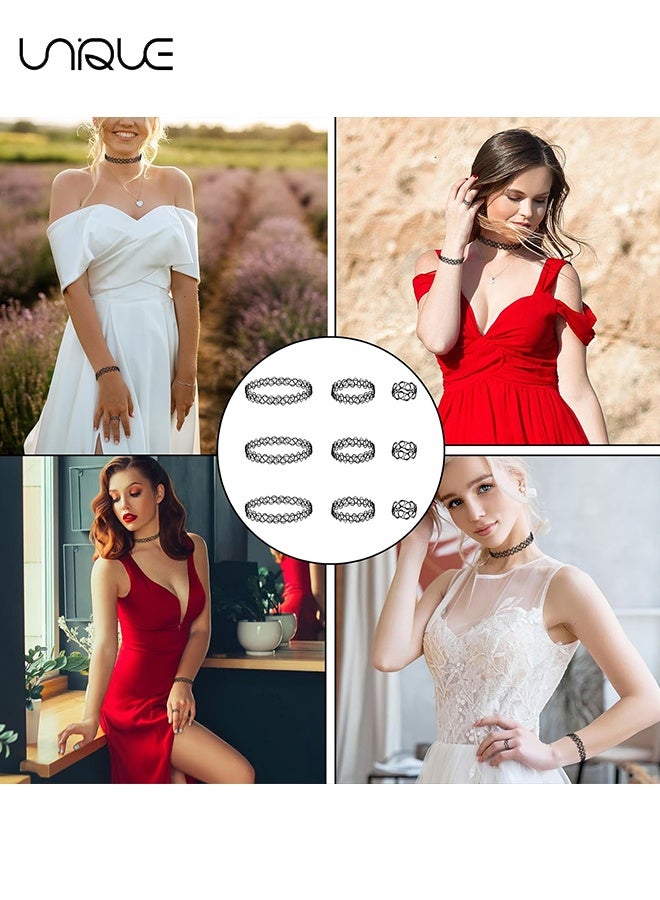 Unique 3 Pack Tattoo Necklace Set - Necklace Bracelet Ring - Stretchy Elastic Necklace - Unclasped Necklace - 90s Necklace 2000s Y2K Black Choker Fashion Vintage Jewelry - Classic Fashion Trend - Image 5