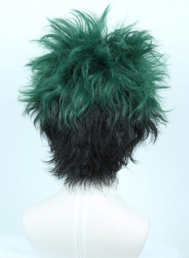 Linfairy Anime Cosplay Wig Short Black Green Halloween Costume Curly Wig - Image 5