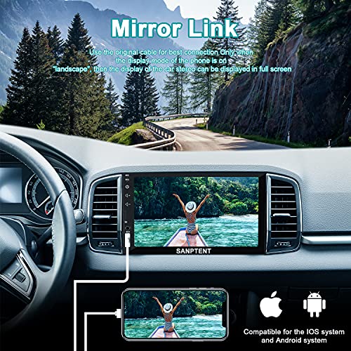 SANPTENT Double Din Car Stereo with 7 Inch Touchscreen, Radio Audio Receiver, Compatible with Wired Apple CarPlay & Android Auto, Mirror Link Support, Bluetooth Hands-Free, Backup Camera, FM/USB/TF/AUX, 12V - Image 3