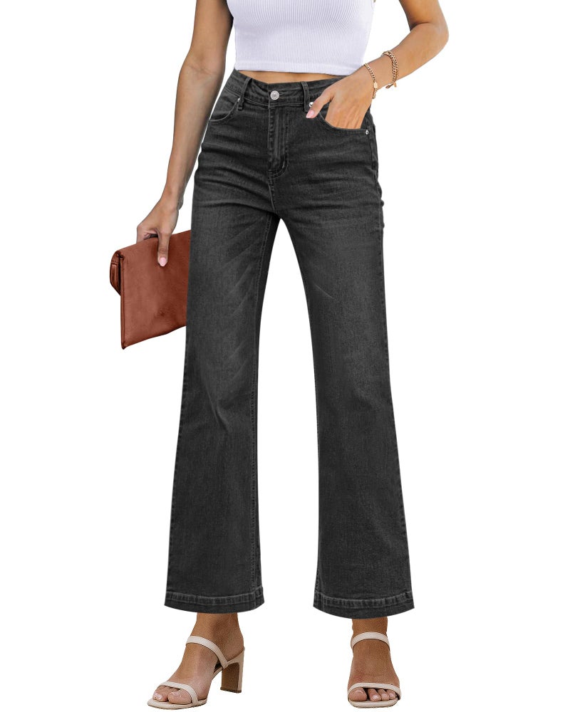 GRAPENT High Waisted Black Denim Pants for Women High Waisted Jeans with Soft Black Color Wide Leg Fit Petite Size X-Small XS - Image 1