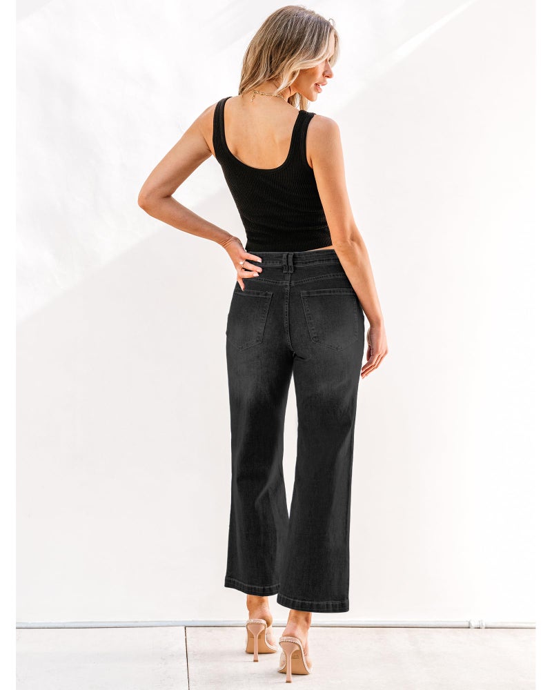 GRAPENT High Waisted Black Denim Pants for Women High Waisted Jeans with Soft Black Color Wide Leg Fit Petite Size X-Small XS - Image 2