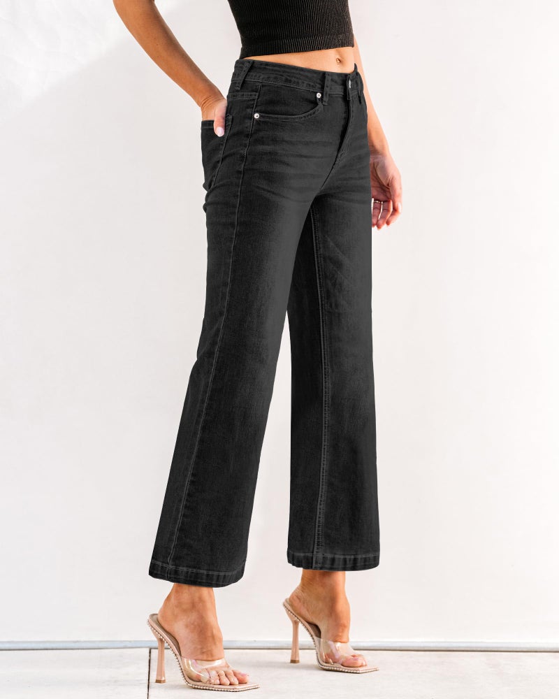 GRAPENT High Waisted Black Denim Pants for Women High Waisted Jeans with Soft Black Color Wide Leg Fit Petite Size X-Small XS - Image 3
