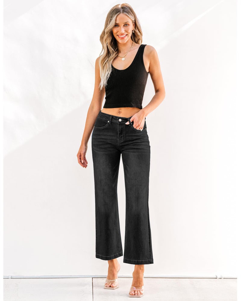 GRAPENT High Waisted Black Denim Pants for Women High Waisted Jeans with Soft Black Color Wide Leg Fit Petite Size X-Small XS - Image 4