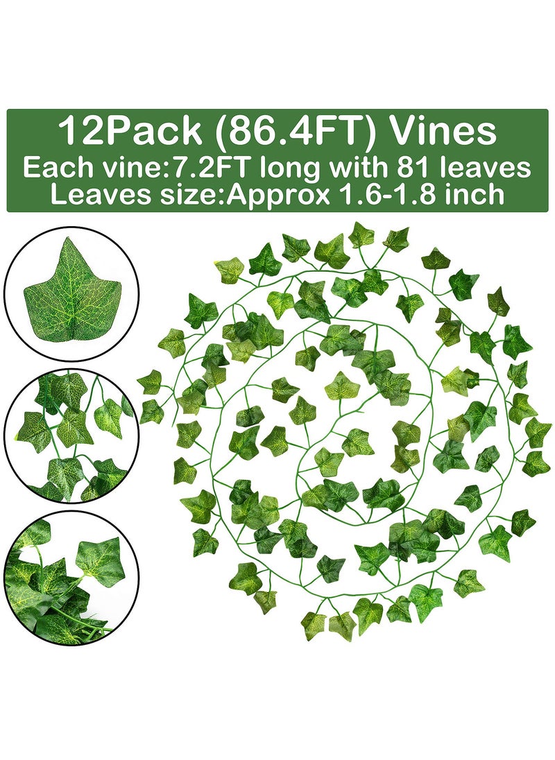 GPARK GPARK 84ft 12 Pack / 82 inch  Artificial Ivy Garland Fake Leaf Plants Vine  Hanging Leaves Garlands for Wedding Party Garden Kitchen Outdoor Greenery Wall Decor Green  - Image 5