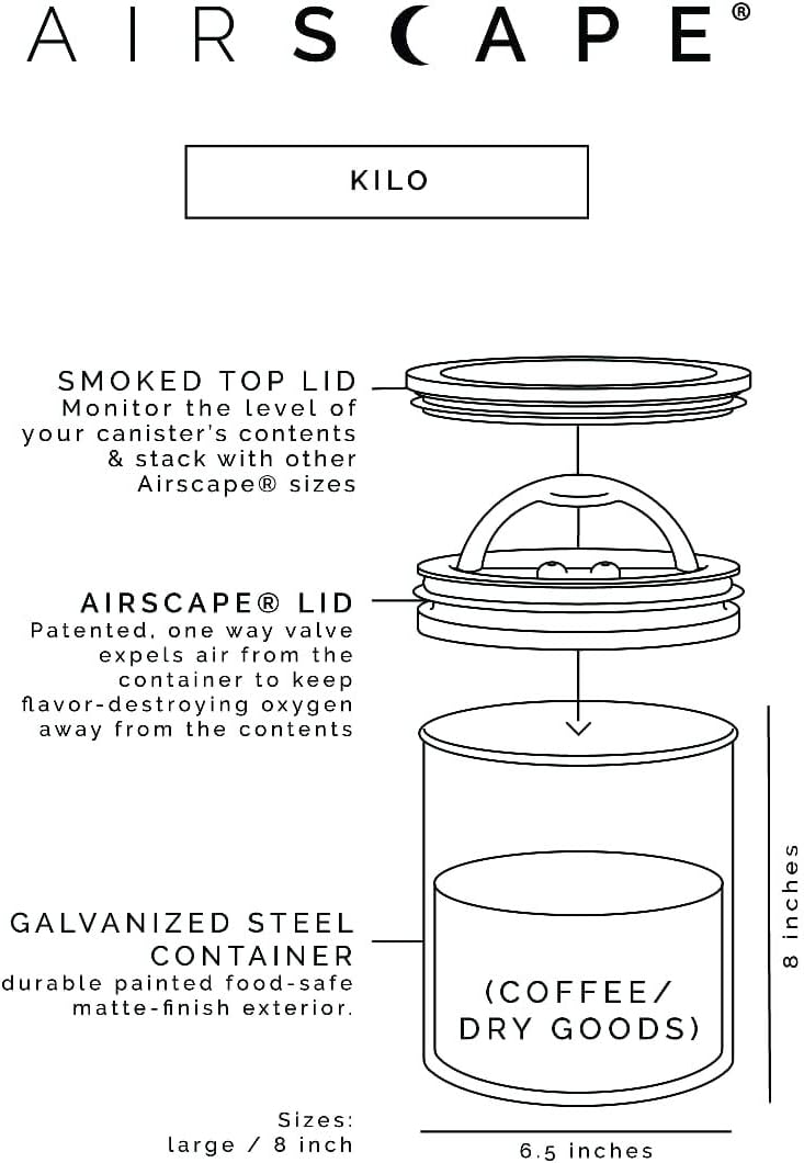 Airscape Planetary Design Kilo Coffee Storage Canister - US Patented Inner Plunger Lid Removes Excess Oxygen - DON'T buy airtight, BUY AIR-LESS - Holds 2.2 lbs Coffee Beans - (Matte Black) - Image 3