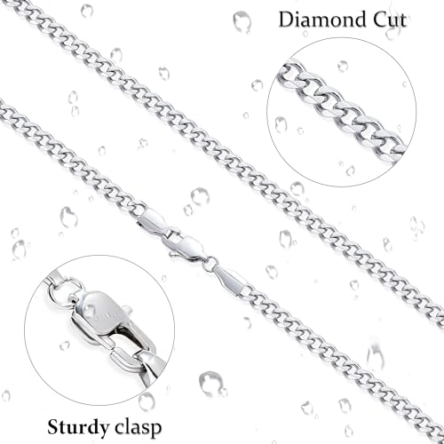 Fiusem 3.5mm Silver Colored Chains for Men, Silver Plated Cuban Link Chain Necklace for Men and Women, Stainless Steel Cuban Necklaces 16 Inch - Image 4