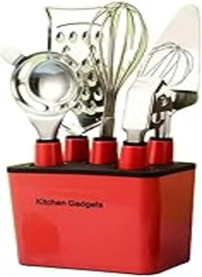 Generic - hanso Premium Stainless Steel Kitchen Tool Set, Versatile Cooking Gadgets for Grating, Cutting, Whisking, Ergonomic Handles, Stylish Design, Perfect Gift for Home Cooks and Chefs, 5pcs (Red) - Image 1