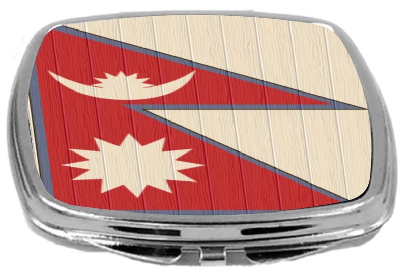 Rikki Knight Compact Mirror on Distressed Wood Design, Nepal Flag, 3 Ounce - Image 4