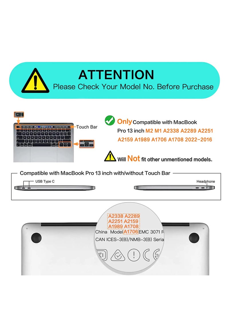 2 in  1 Compatible with 2022 M2 MacBook Pro 13 Inch Case 2021 2020 M1 A2338 A2289 A2251 A2159 A1989 A1706 A1708, Hard Shell Case  Keyboard Cover for Mac Pro 13 Touch Bar--Matt Black - Image 2