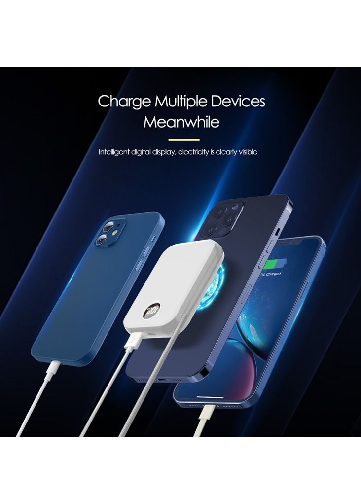 GULFLINK Fast Magnetic Portable Power Bank with Typec Cable 10000mah White - Image 3