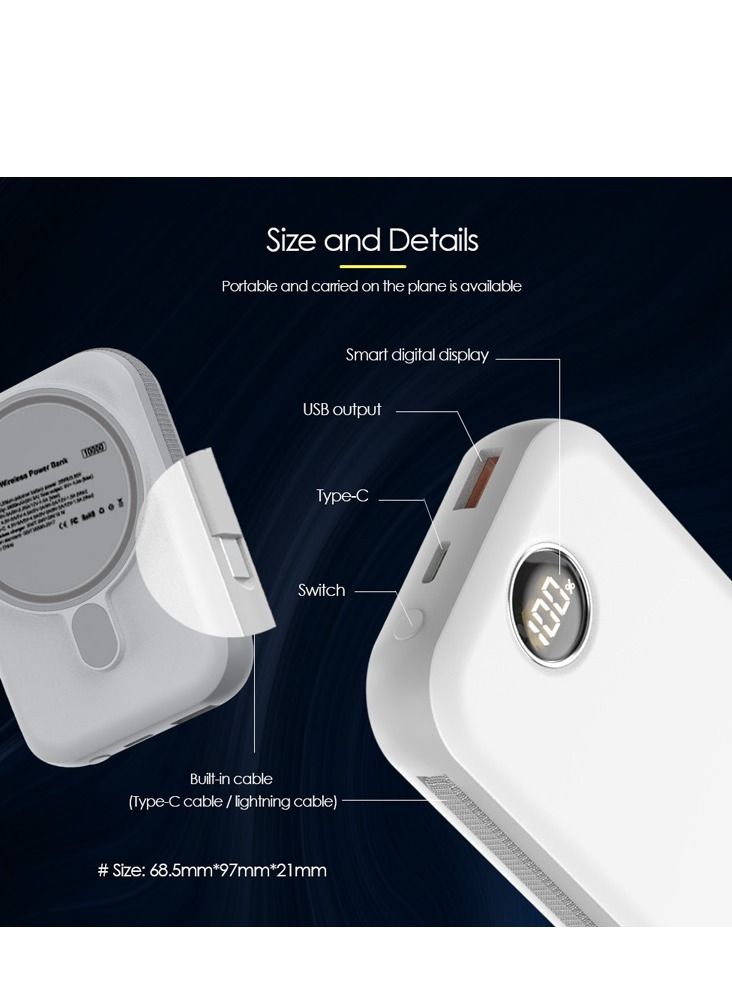 GULFLINK Fast Magnetic Portable Power Bank with Typec Cable 10000mah White - Image 5