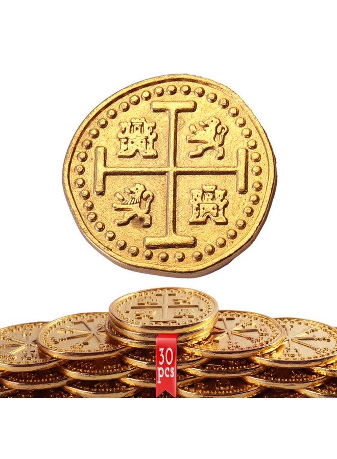 Byhoo Metal Pirate Coins, 30 Gold Treasure Coins Set, Metal Replica Spanish Doubloons, Pirate Treasure Chest Fake Coins Tokens, Realistic Money Imitation For Cosplay Toys Board Games - Image 1