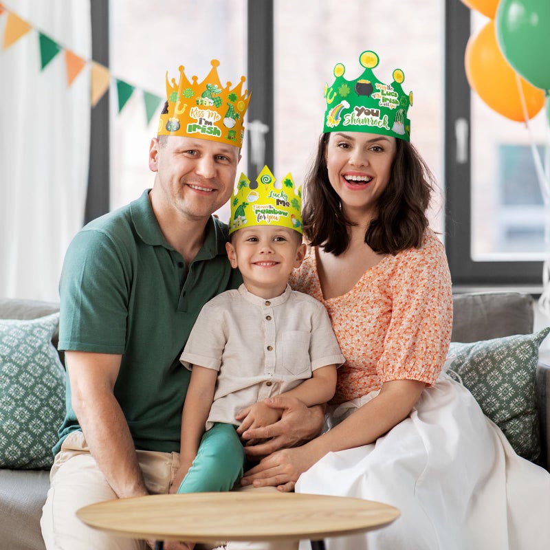 WorldBazaar St. Patrick's Day Crown Crafts Kits for Kids 24 Pack Green Shamrock Clover Paper Hat with Stickers Lucky Irish Classroom Family Party Supplies - Image 5