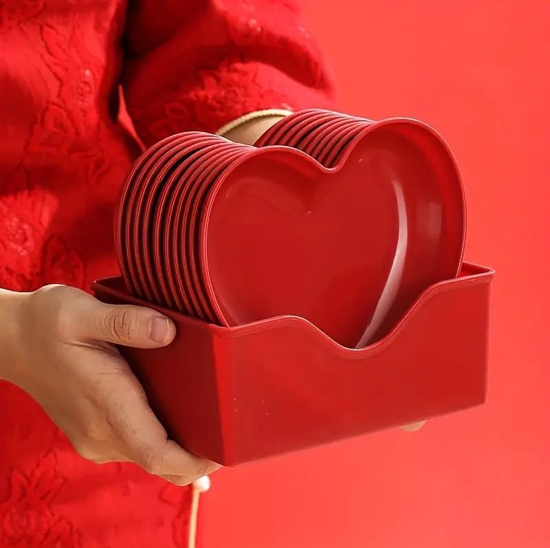 Nathgra Fruit Plate Food Grade BPA Free Smooth Edge Unique Shape HeatResistant Multipurpose Stackable HeartShaped Desktop Spit Bone Dish Fruit Tray Kitchen Supplies with Stand Red Pack of 10 - Image 1